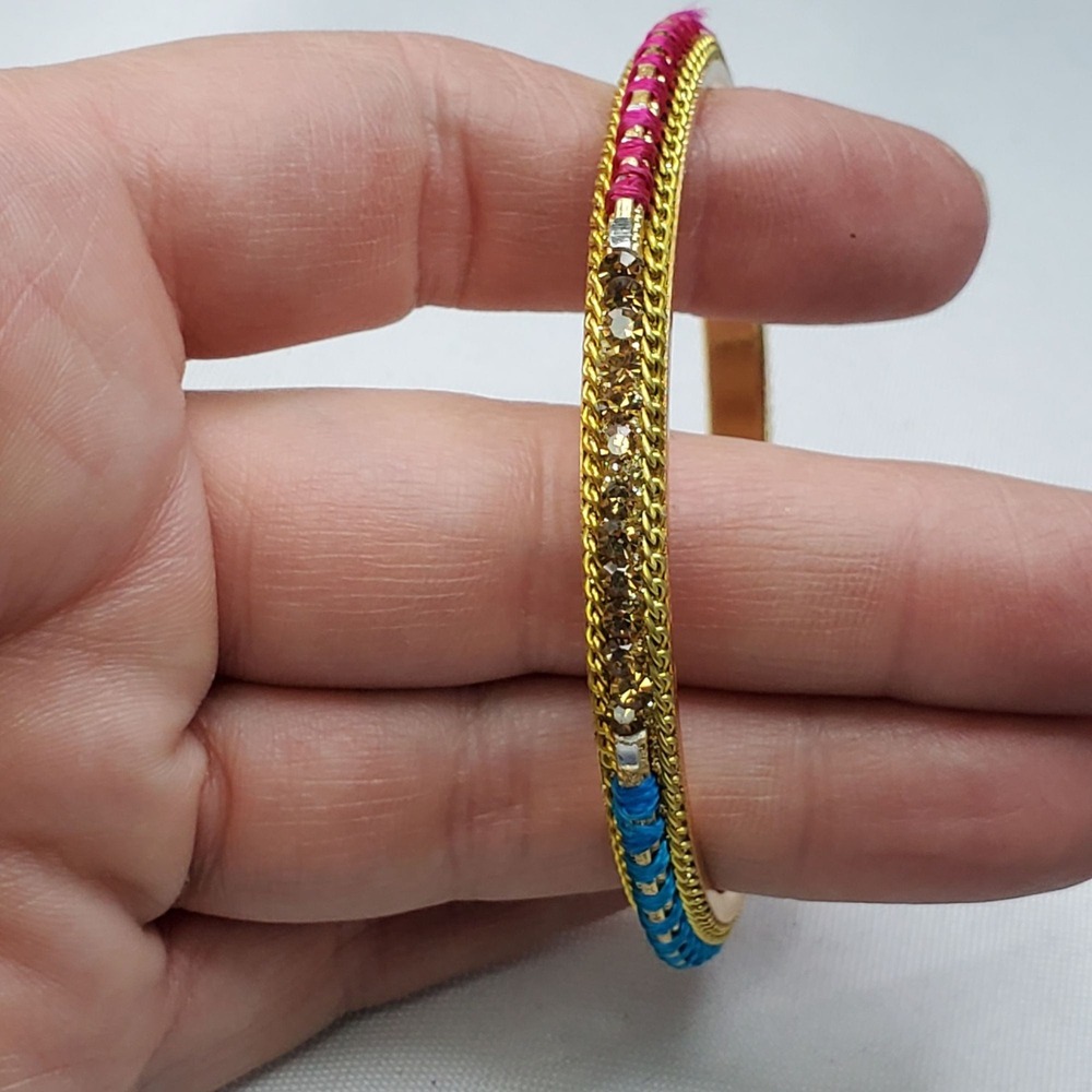 VTG 6 Multicolor Rhinestone Glitter & Metal Bangles Gold & Silver-Tone Mixed - Picture 4 of 7